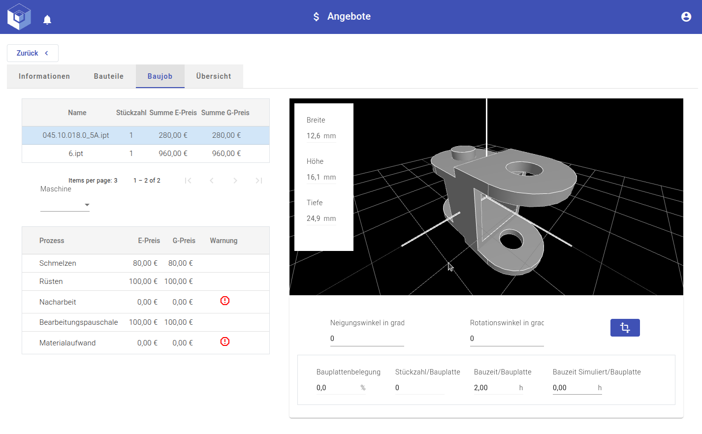 Offer Calculator – cost breakdown view
