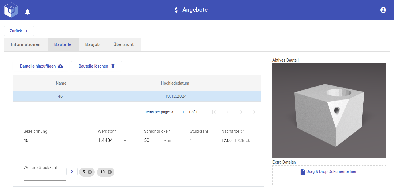 Offer Calculator – overview automated cost estimation additive manufacturing